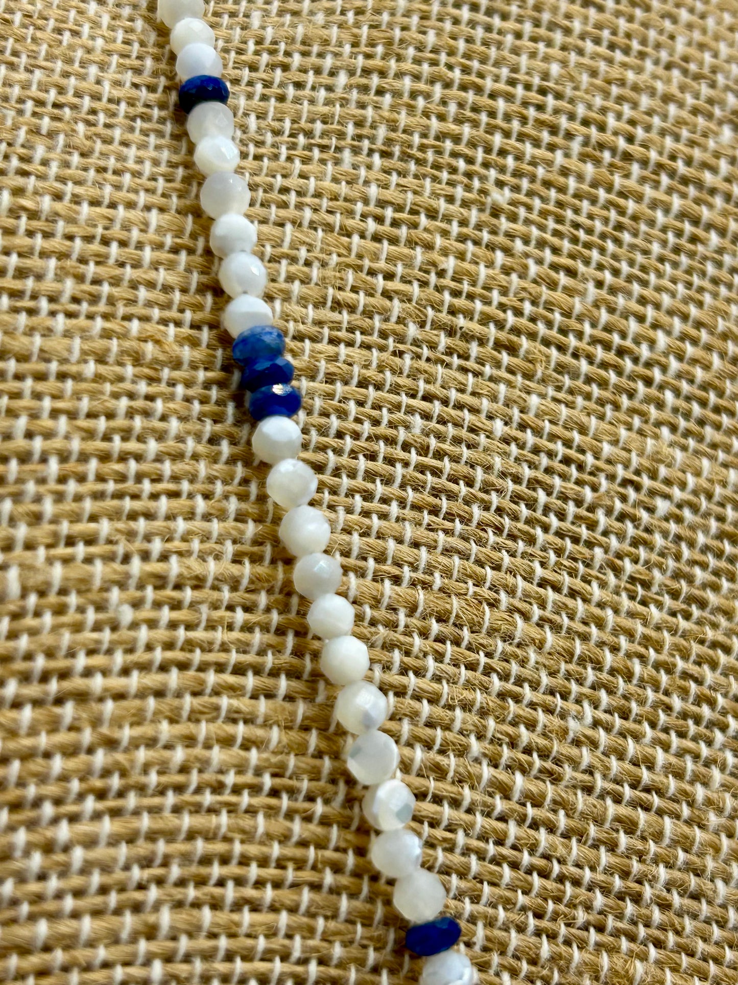 Mother-of-Pearl & Kyanite Gemstone Beaded Necklace Sterling Silver