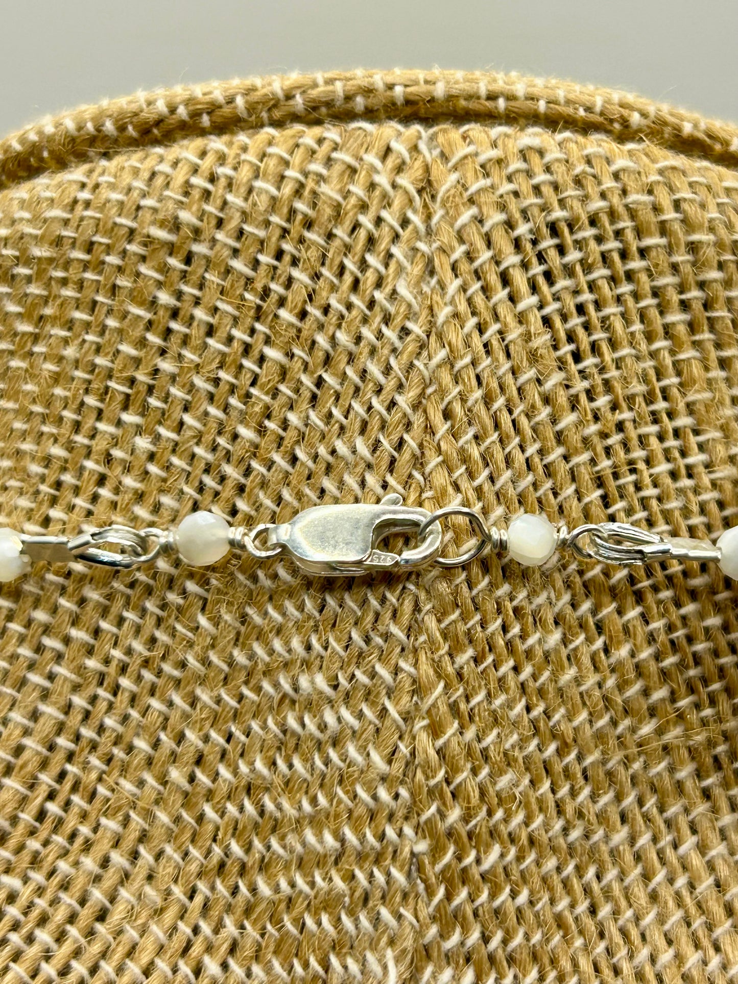 Mother-of-Pearl & Kyanite Gemstone Beaded Necklace Sterling Silver