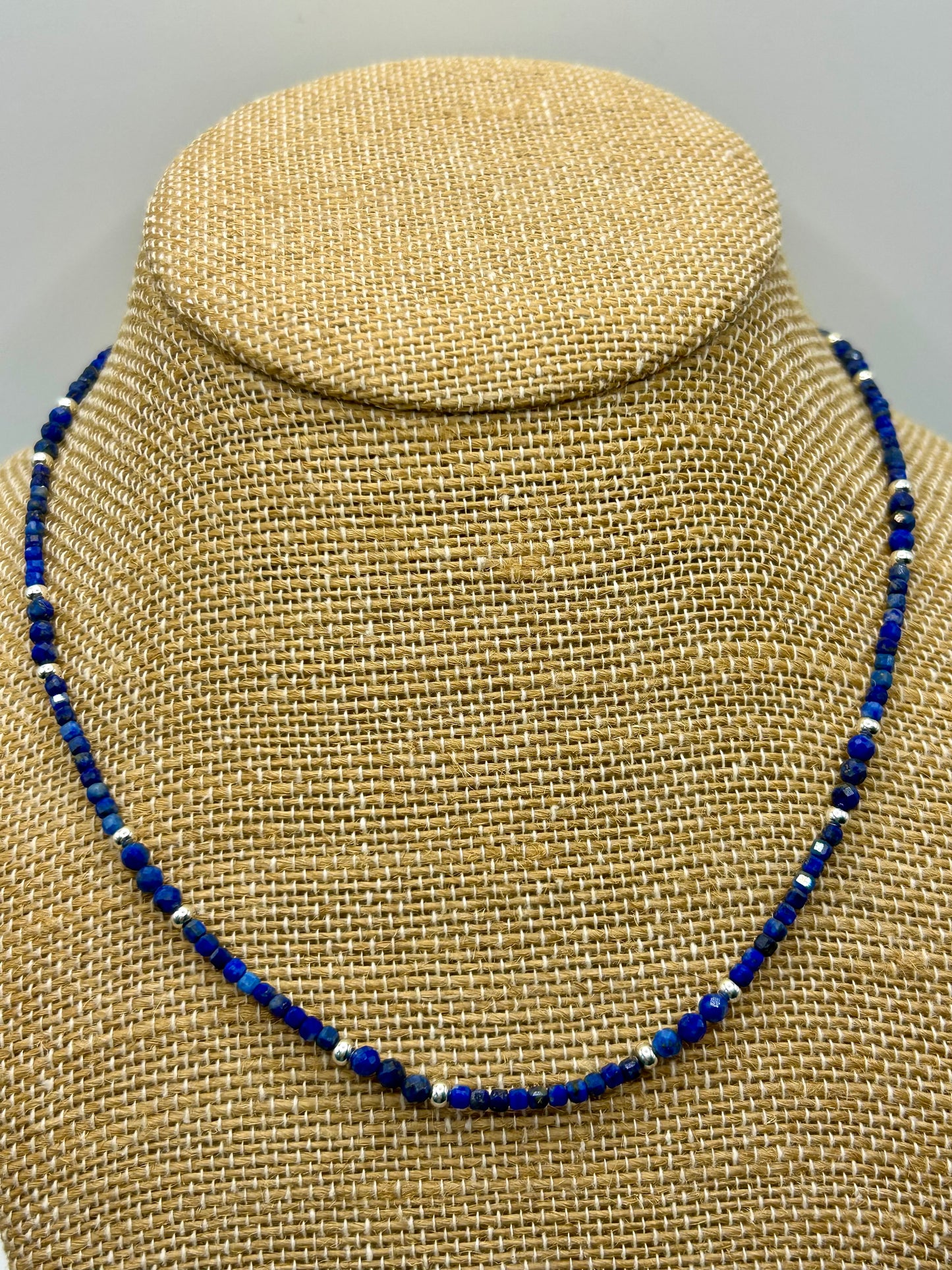Lapis Lazuli Gemstone Beaded Necklace Sterling Silver