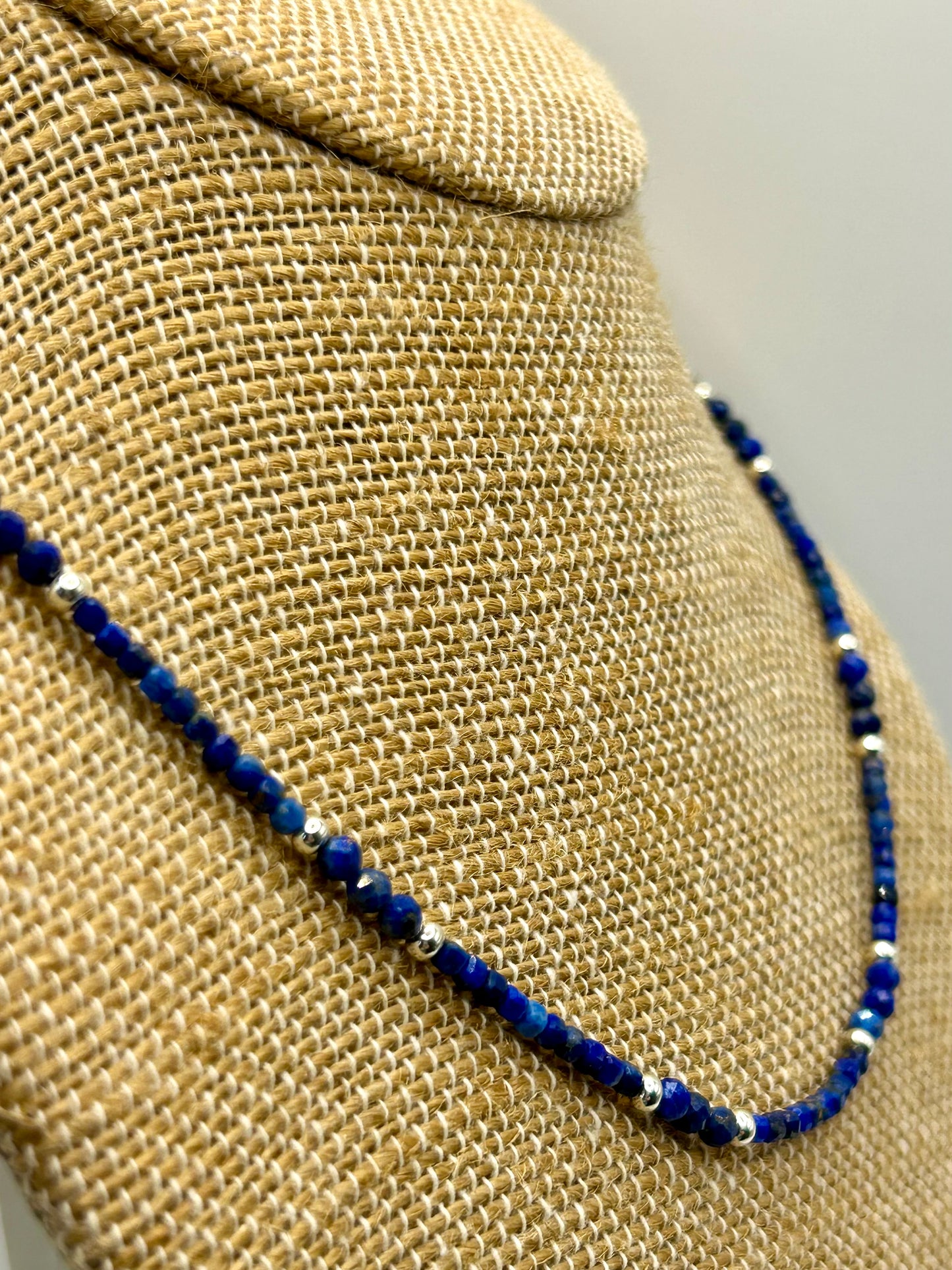Lapis Lazuli Gemstone Beaded Necklace Sterling Silver