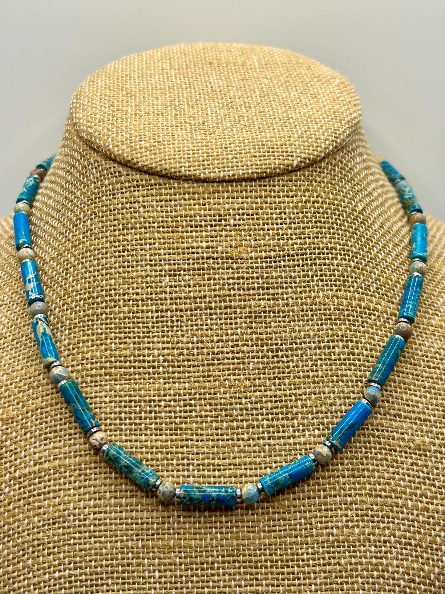 Sea Sediment Jasper Gemstone Beaded Necklace Sterling Silver