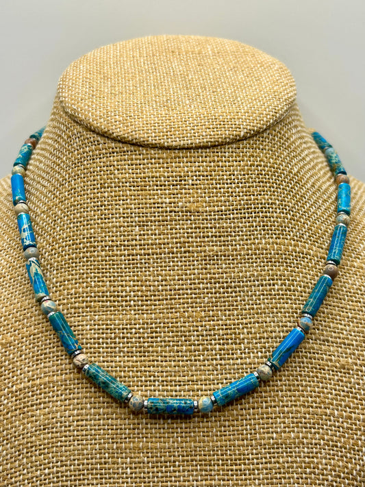 Sea Sediment Jasper Gemstone Beaded Necklace Sterling Silver