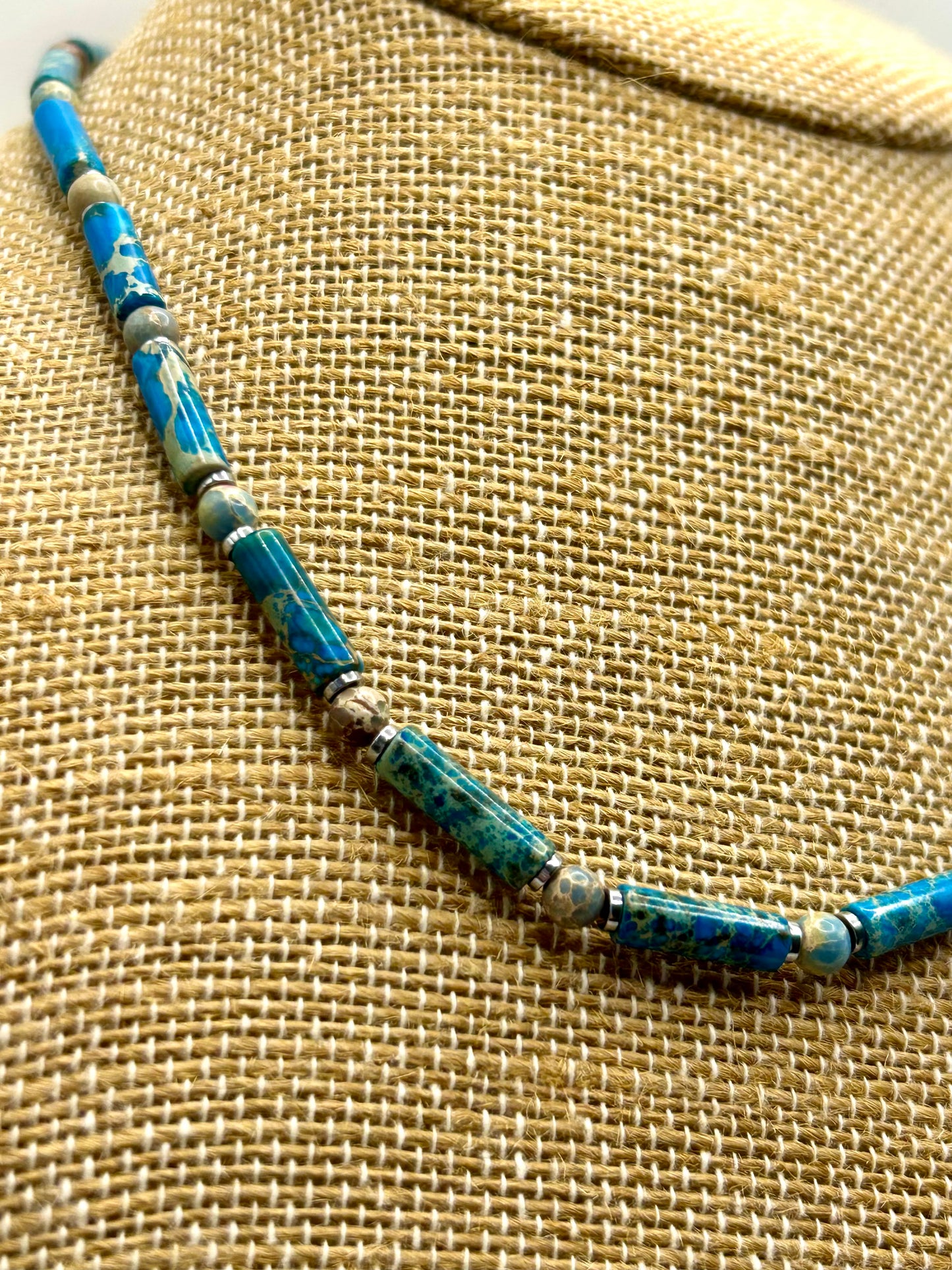 Sea Sediment Jasper Gemstone Beaded Necklace Sterling Silver