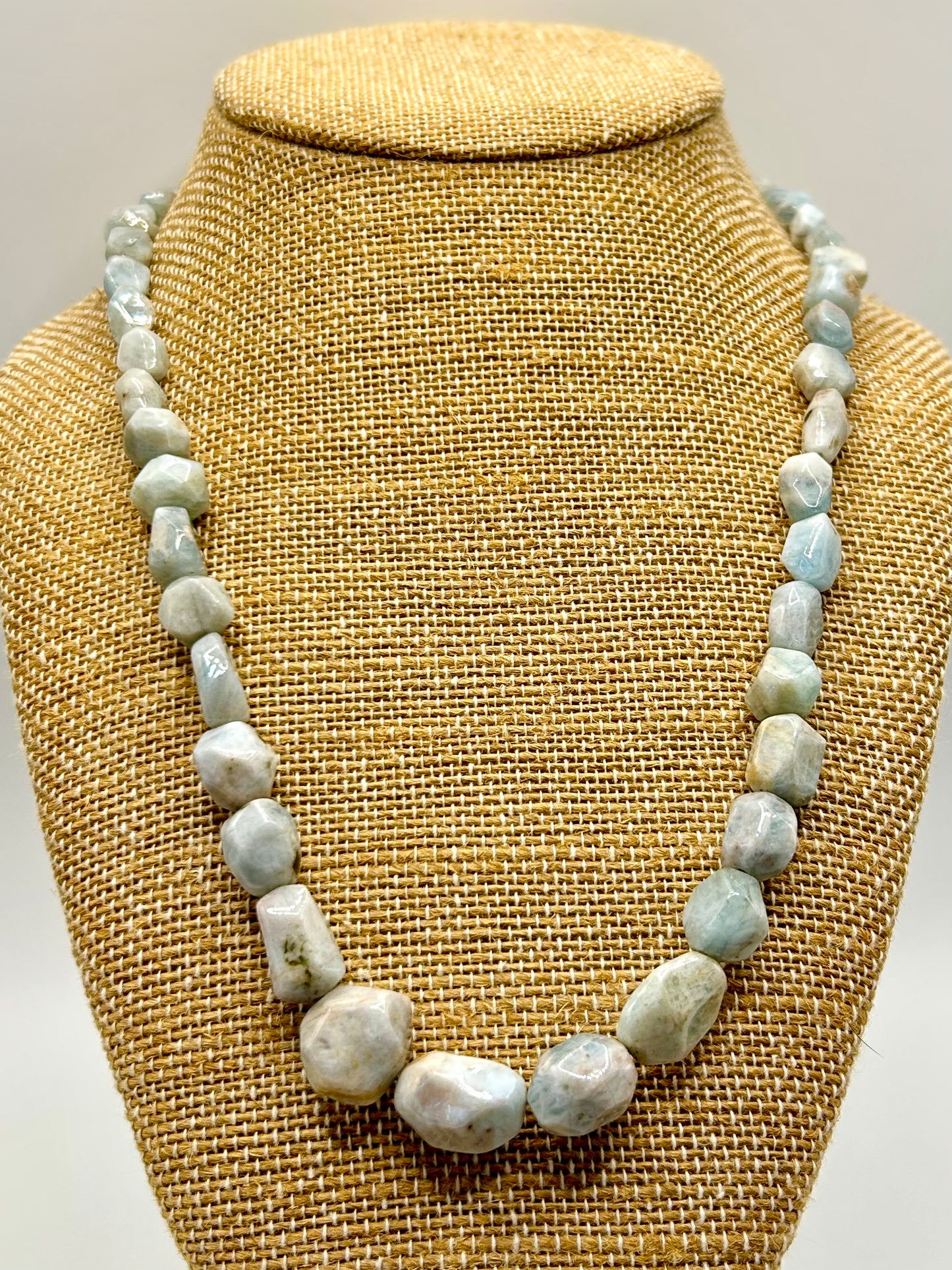 Aquamarine Gemstone Beaded Necklace Sterling Silver