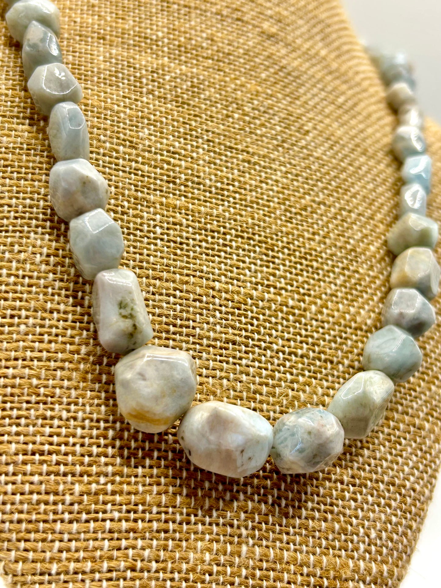 Aquamarine Gemstone Beaded Necklace Sterling Silver