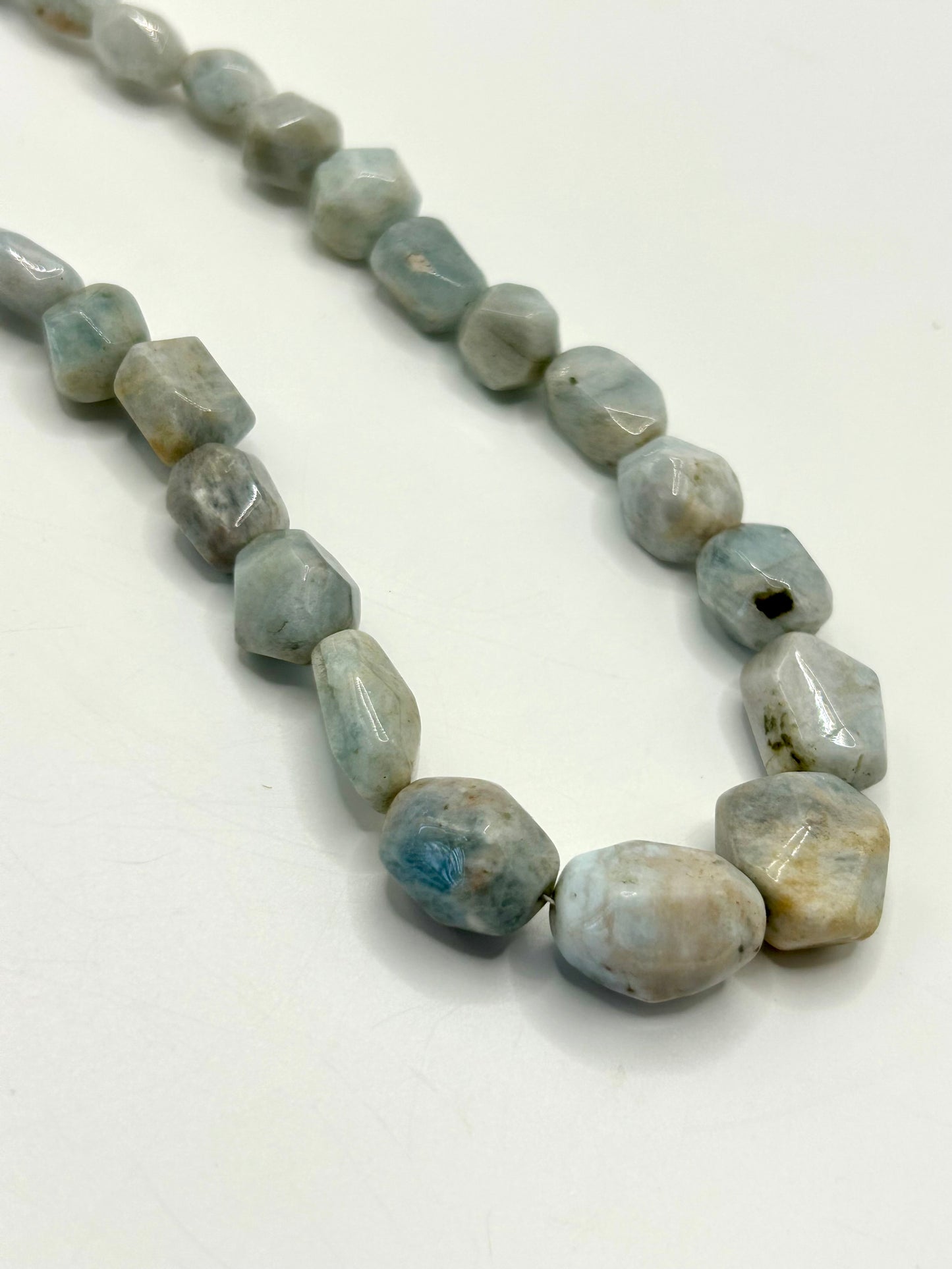Aquamarine Gemstone Beaded Necklace Sterling Silver