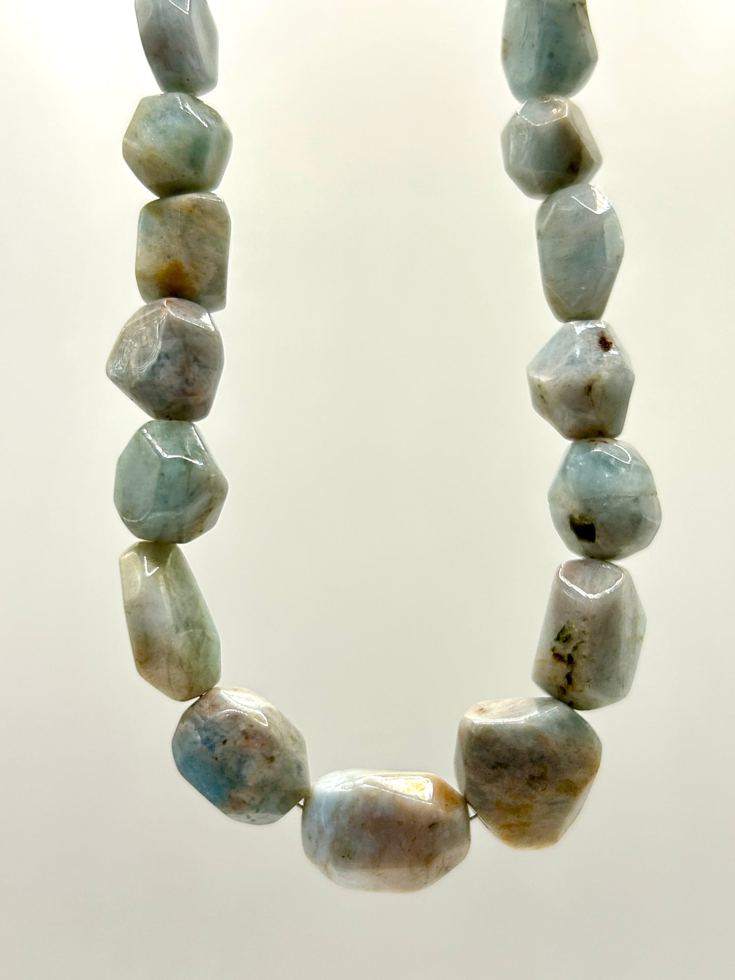 Aquamarine Gemstone Beaded Necklace Sterling Silver