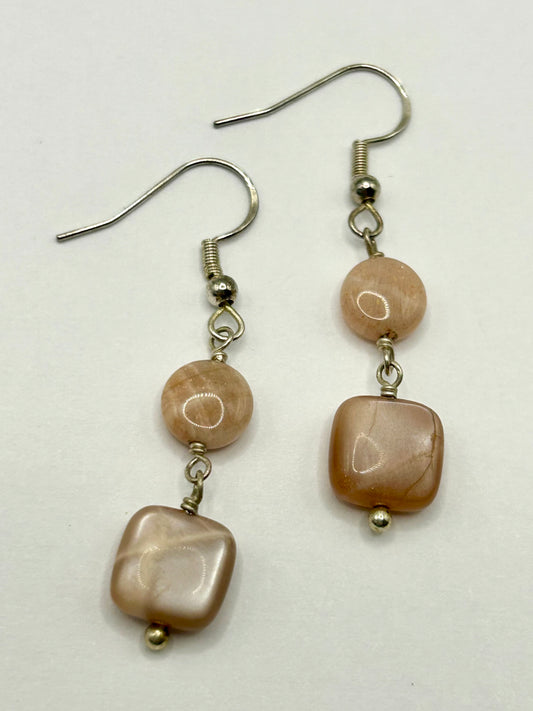 Peach Moonstone Gemstone Sterling Silver Dangly Earrings