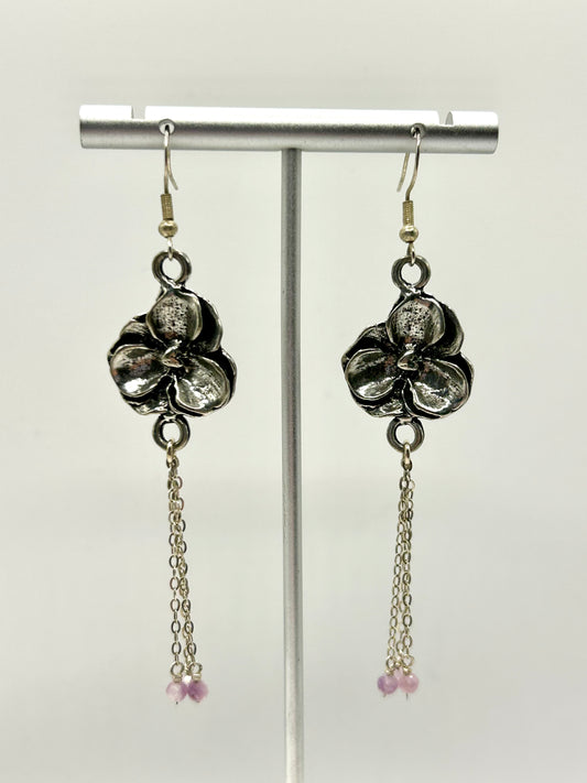 Flower Chain Lepidolite Gemstone Sterling Silver Dangly Earrings