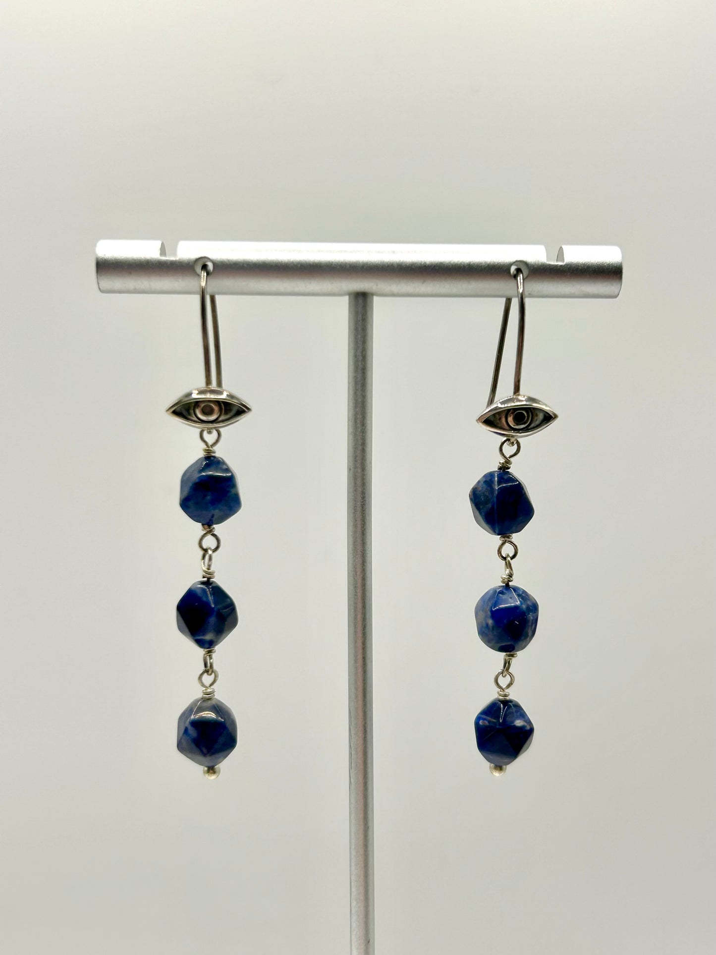 Sodalite Gemstones on Eye Hooks Sterling Silver Dangly Earrings
