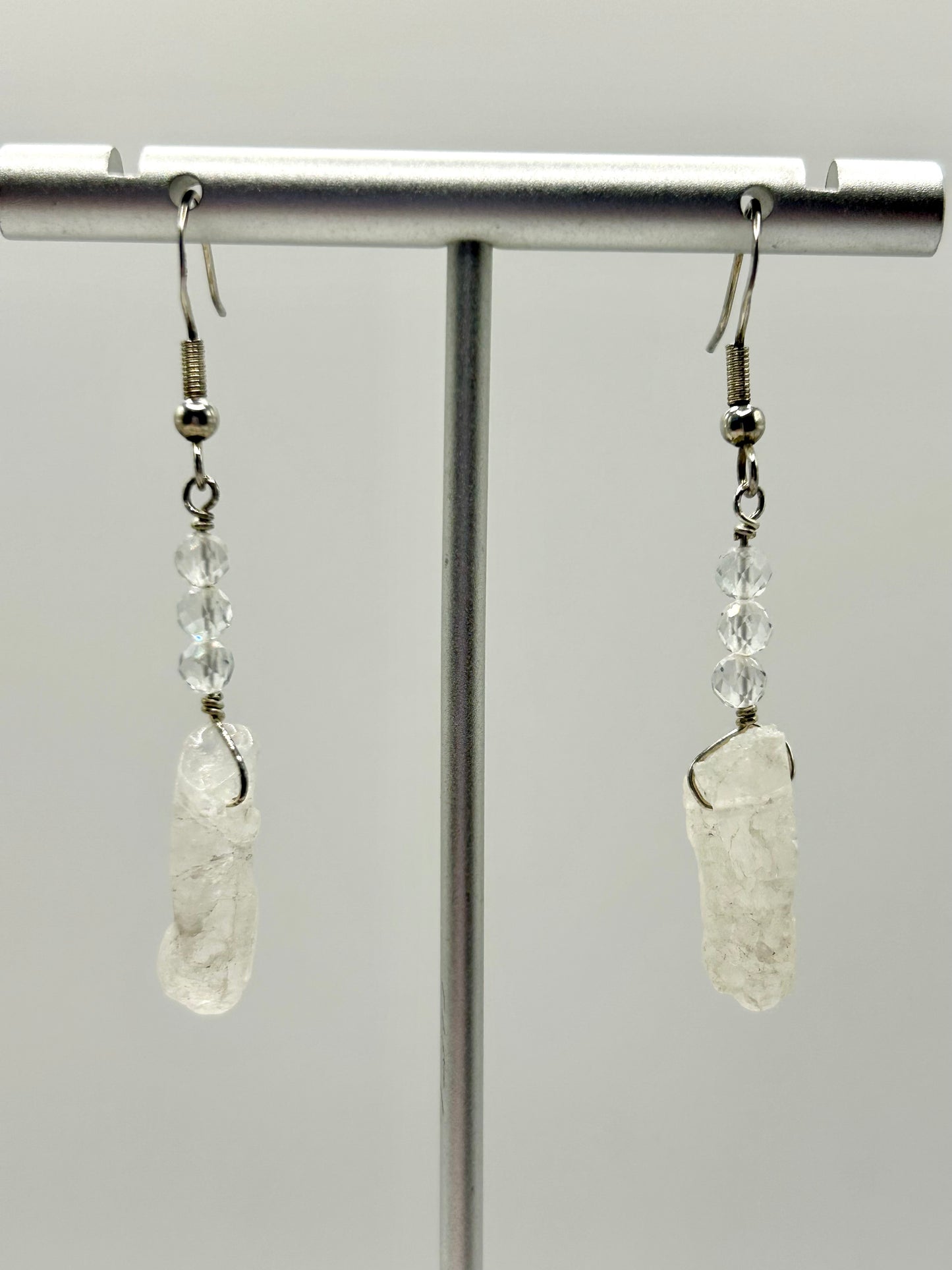 Clear Quartz & Topaz Gemstone Sterling Silver Dangly Earrings
