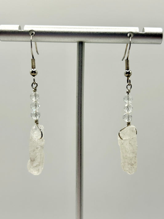 Clear Quartz & Topaz Gemstone Sterling Silver Dangly Earrings