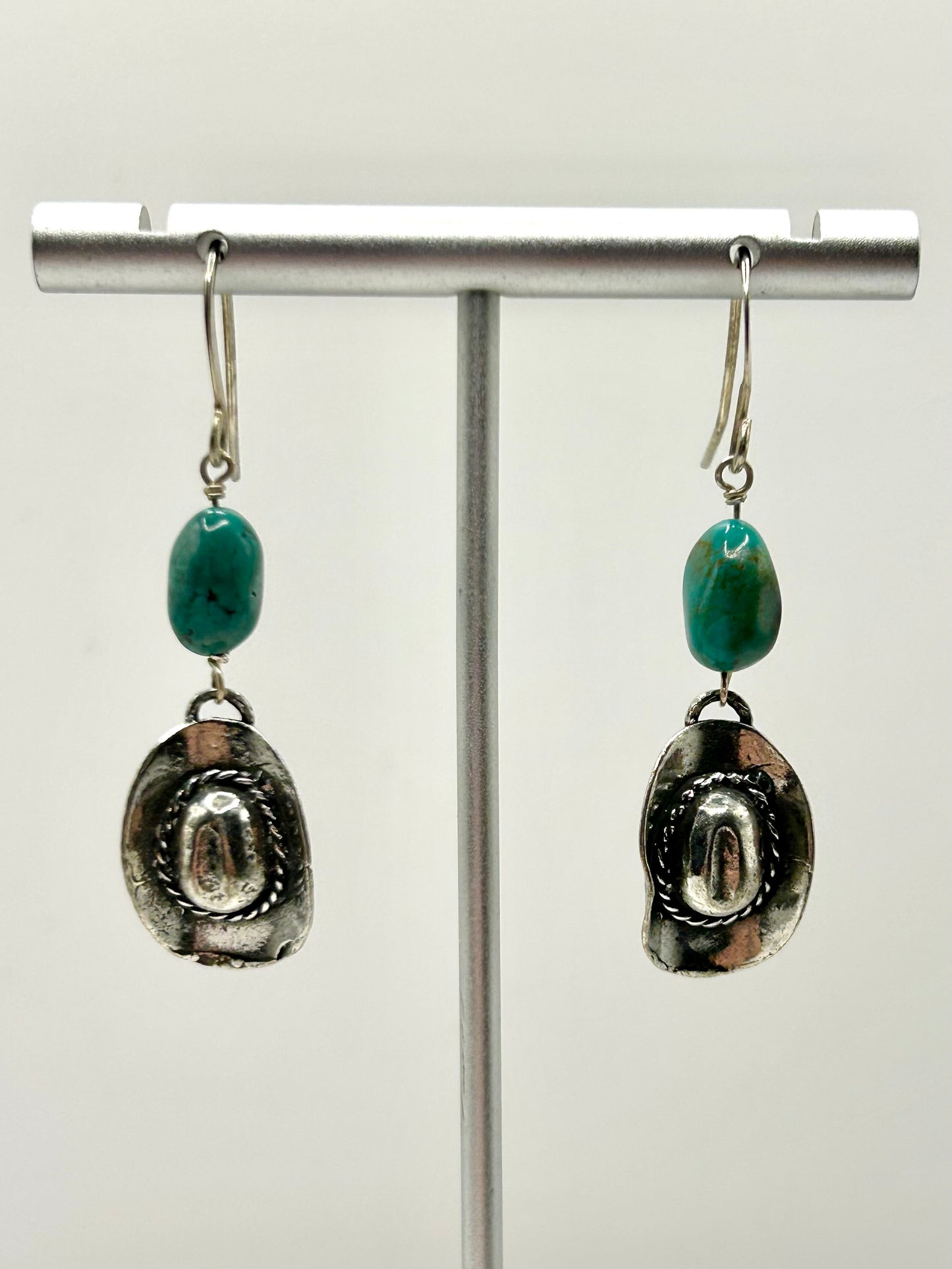 Cowboy Hat Turquoise Gemstone Sterling Silver/14k Gold Filled Earrings