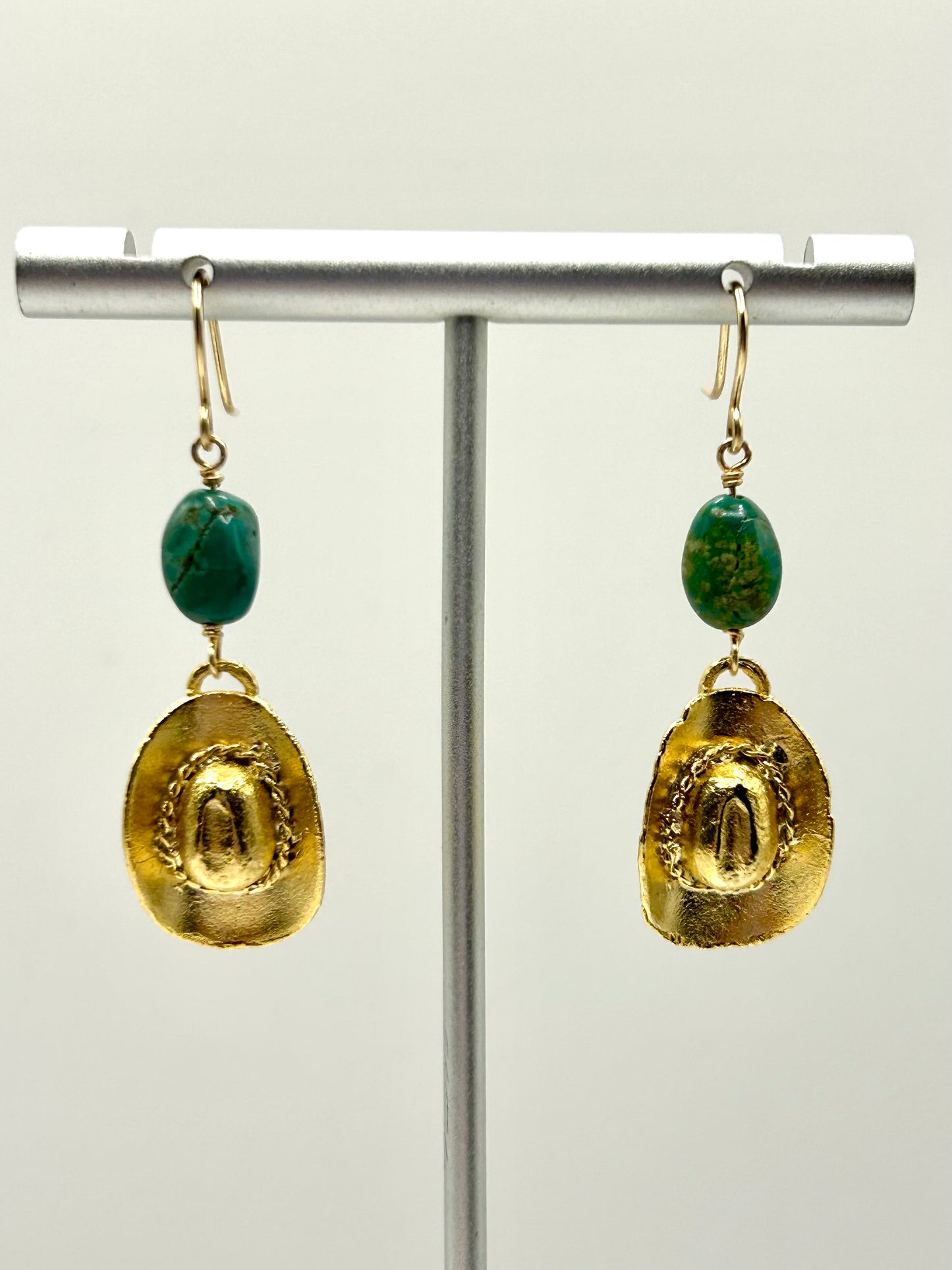 Cowboy Hat Turquoise Gemstone Sterling Silver/14k Gold Filled Earrings