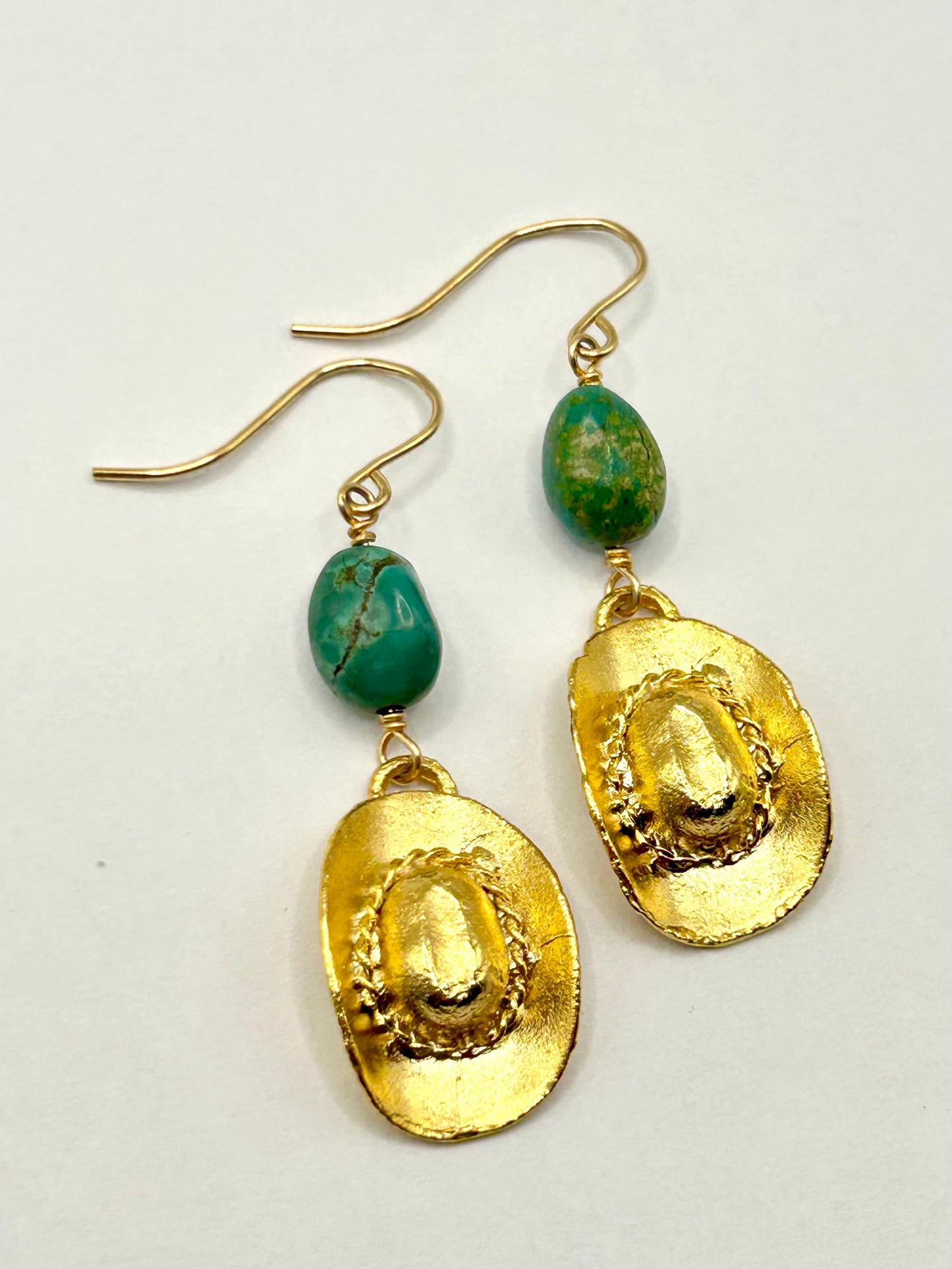Cowboy Hat Turquoise Gemstone Sterling Silver/14k Gold Filled Earrings