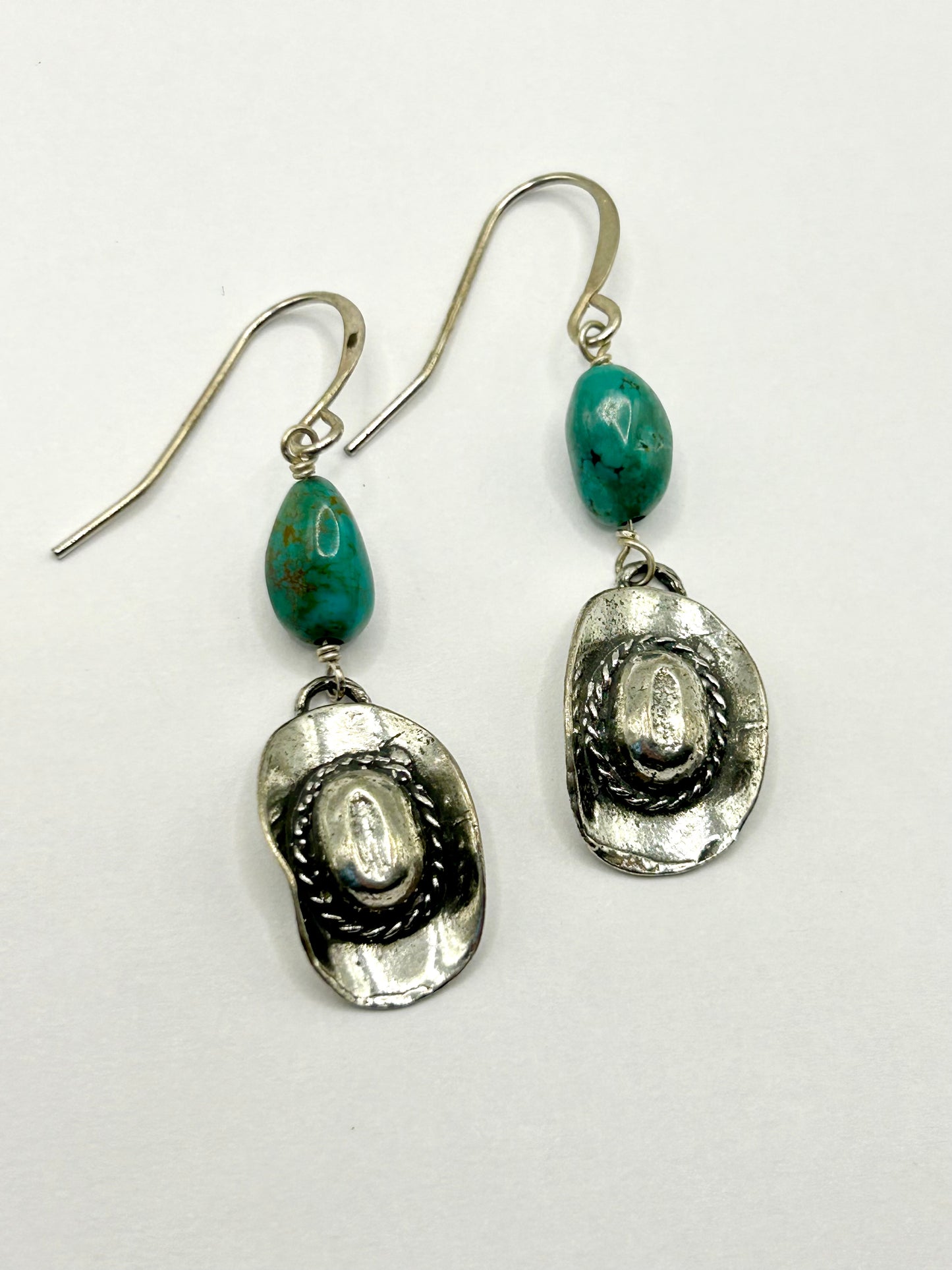 Cowboy Hat Turquoise Gemstone Sterling Silver/14k Gold Filled Earrings