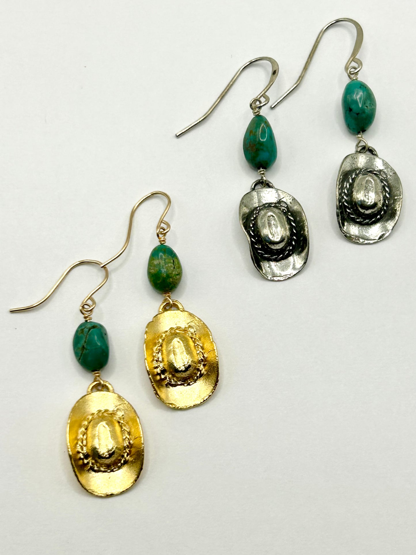 Cowboy Hat Turquoise Gemstone Sterling Silver/14k Gold Filled Earrings