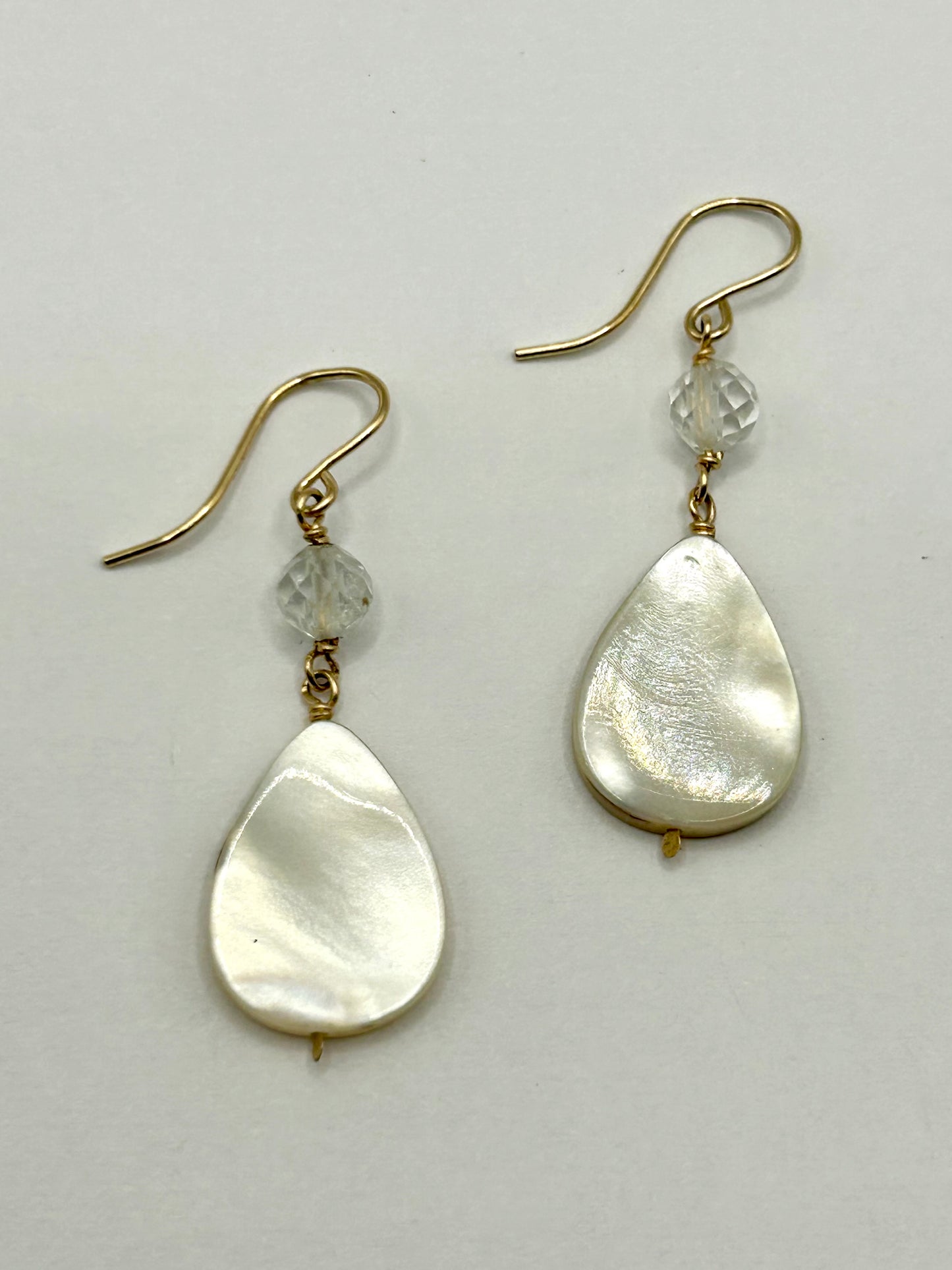 Mother-of-Pearl & Topaz Gemstone 14k Gold Filled Dangly Earrings