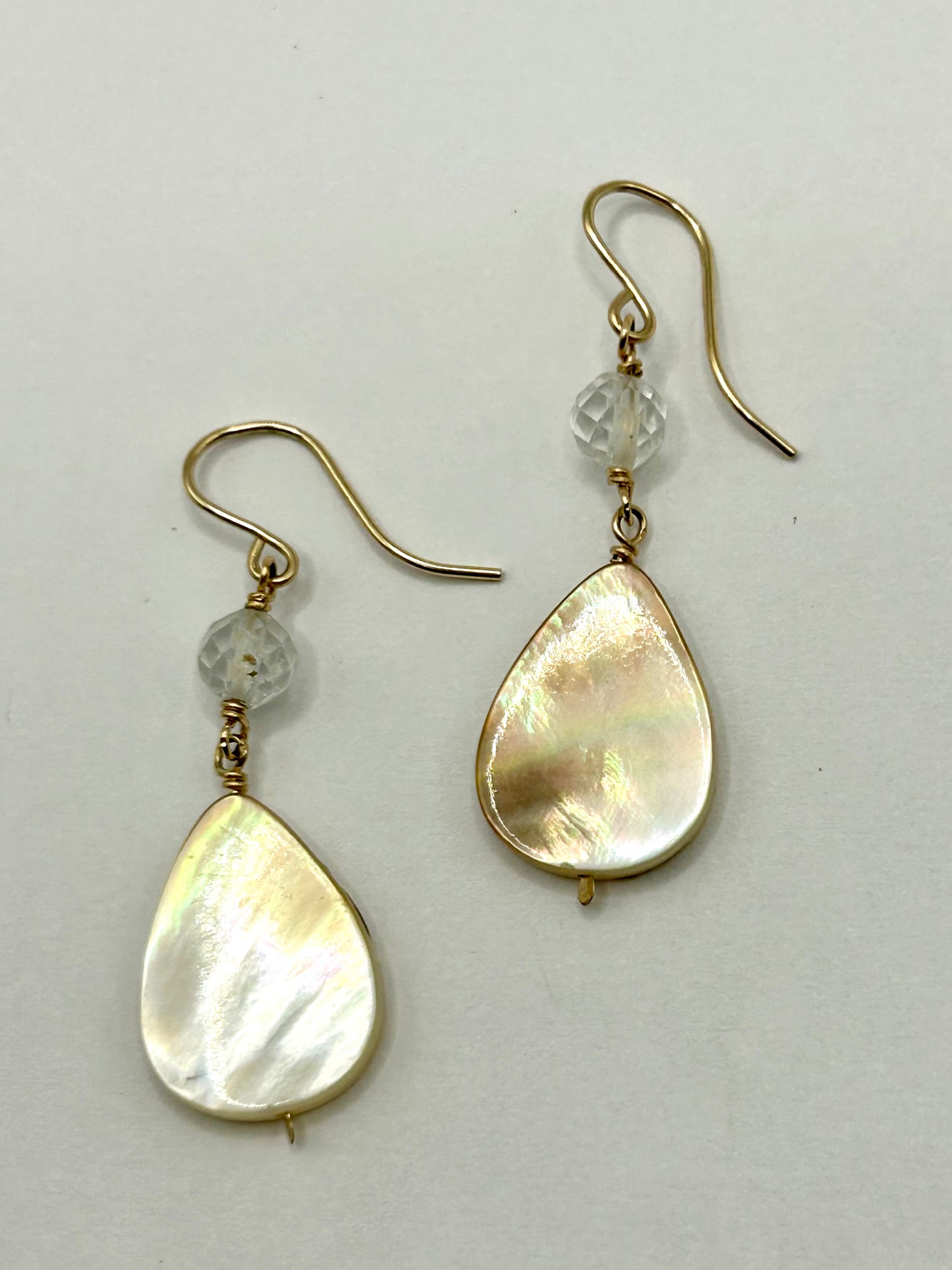 Mother-of-Pearl & Topaz Gemstone 14k Gold Filled Dangly Earrings