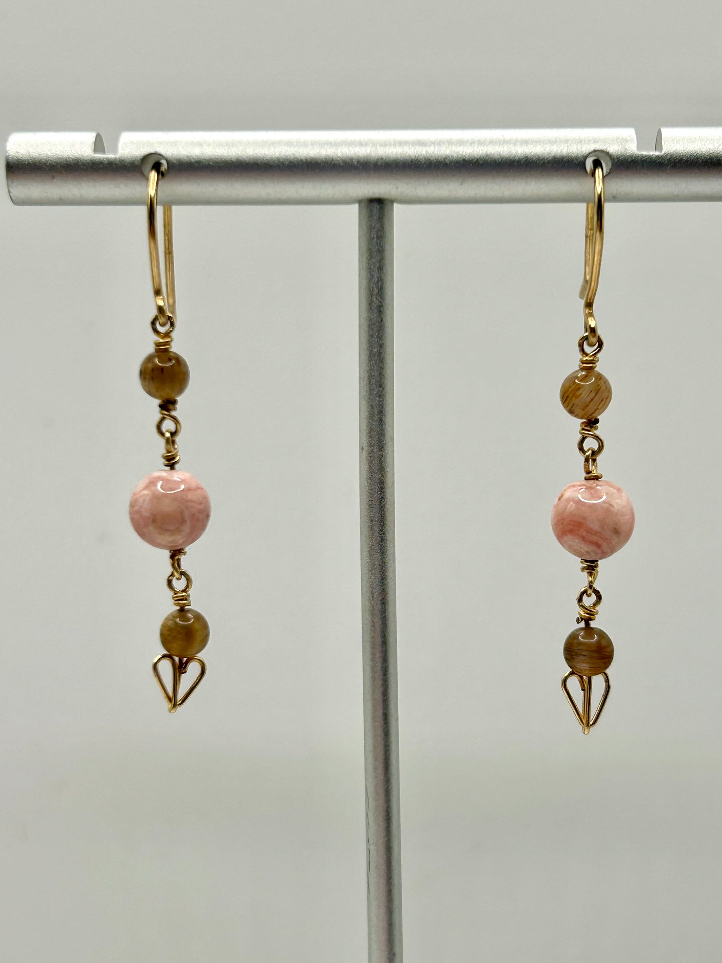 Rhodochrosite & Moonstone Gemstone 14k Gold Filled Dangly Earrings