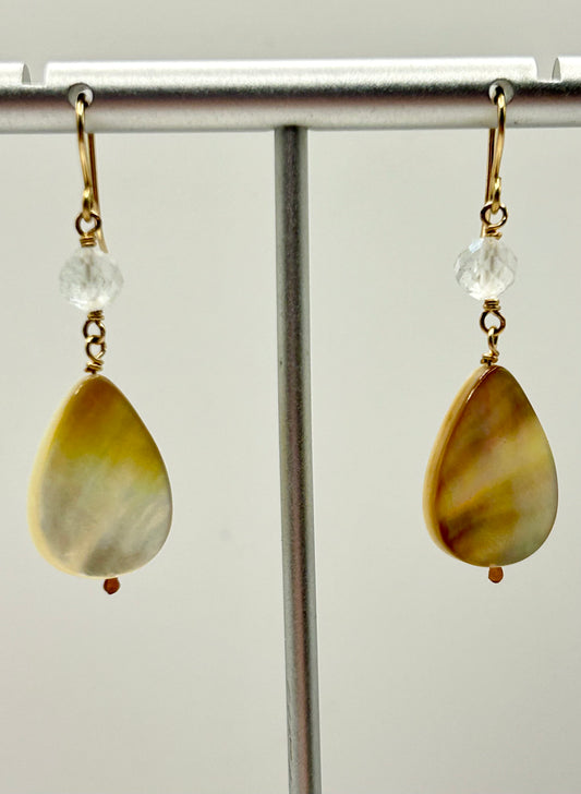 Mother-of-Pearl & Topaz Gemstone 14k Gold Filled Dangly Earrings