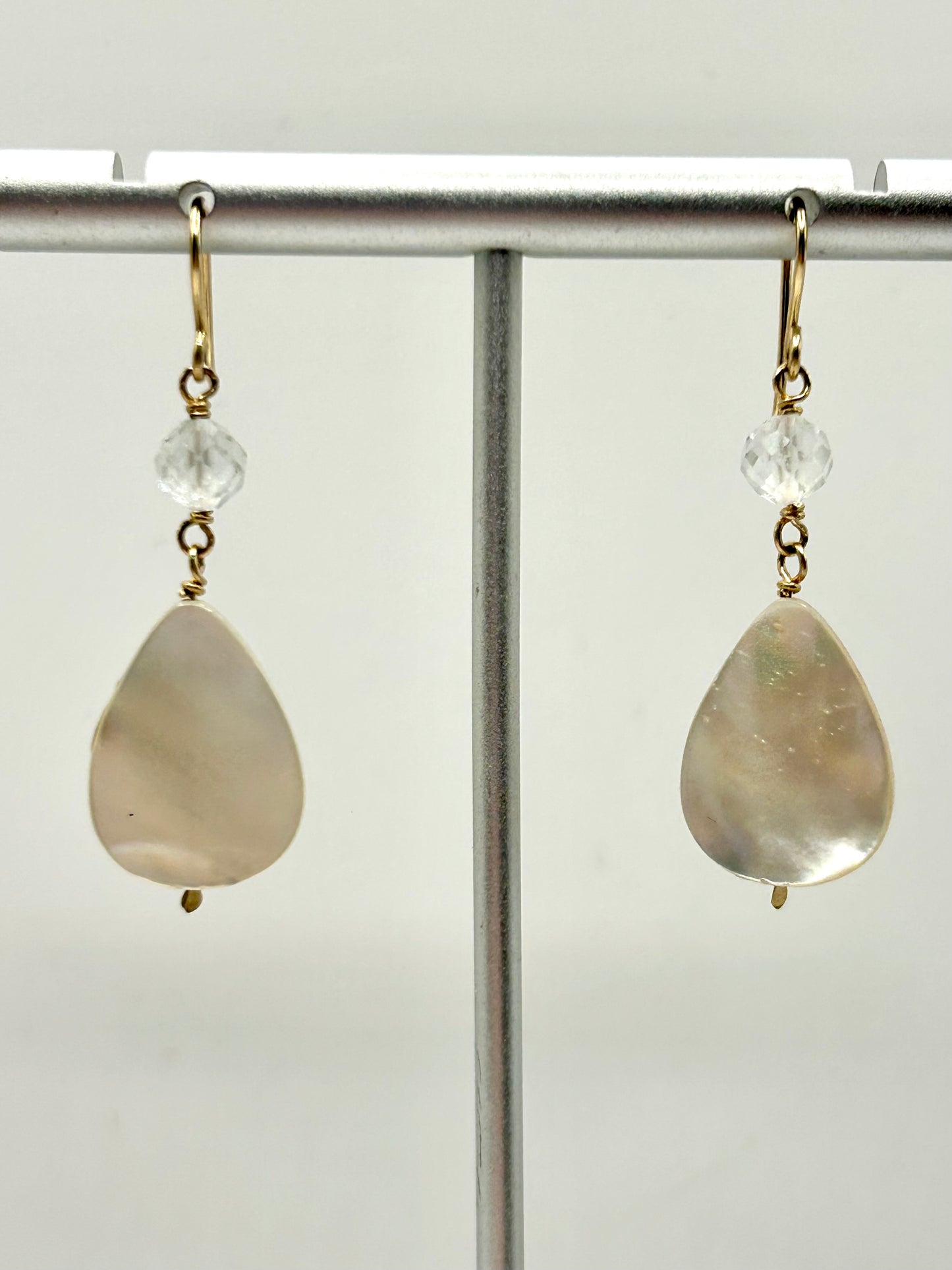 Mother-of-Pearl & Topaz Gemstone 14k Gold Filled Dangly Earrings