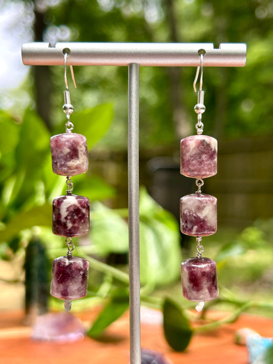 Lepidolite Gemstone Sterling Silver Dangly Earrings