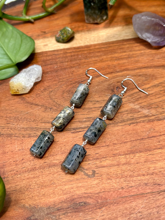 Sesame Lodolite (Garden Quartz) Sterling Silver Dangly Earrings