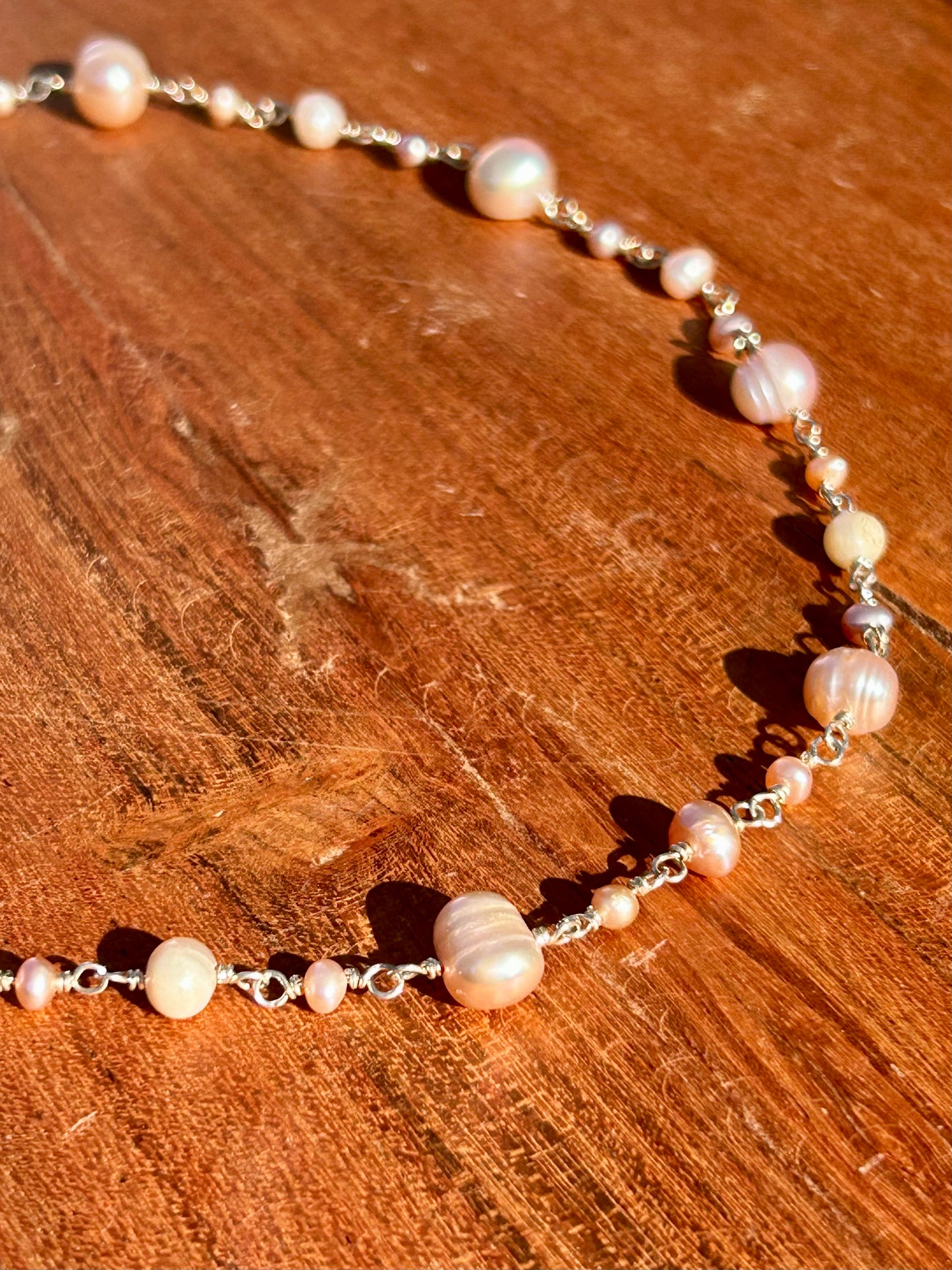 Pink Freshwater Pearl Sterling Silver Chain Link Necklace