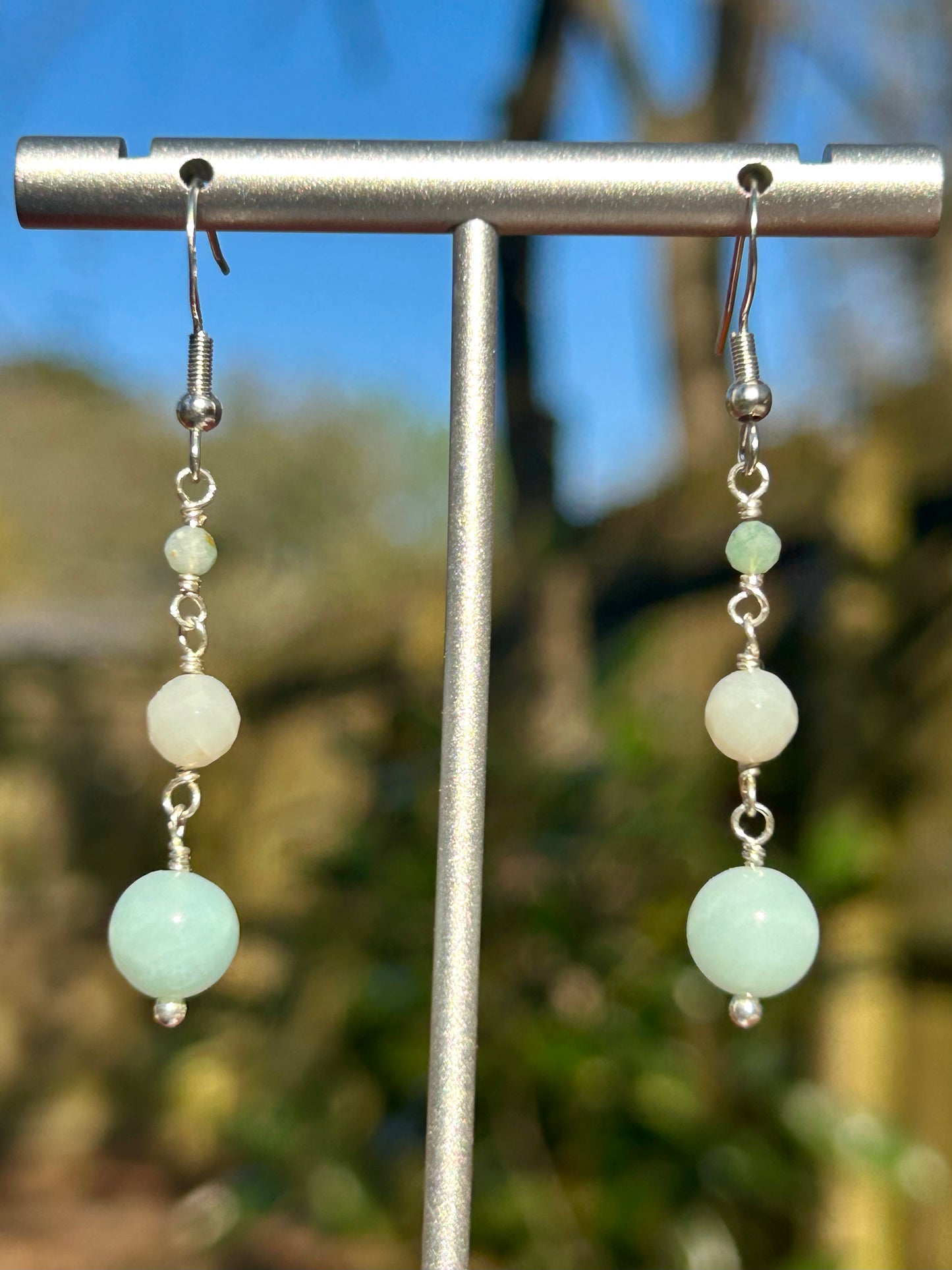 Amazonite & Jasper Sterling Silver Dangly Earrings