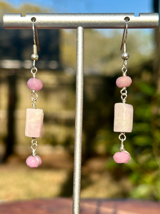 Kunzite & Jade Sterling Silver Dangly Earrings