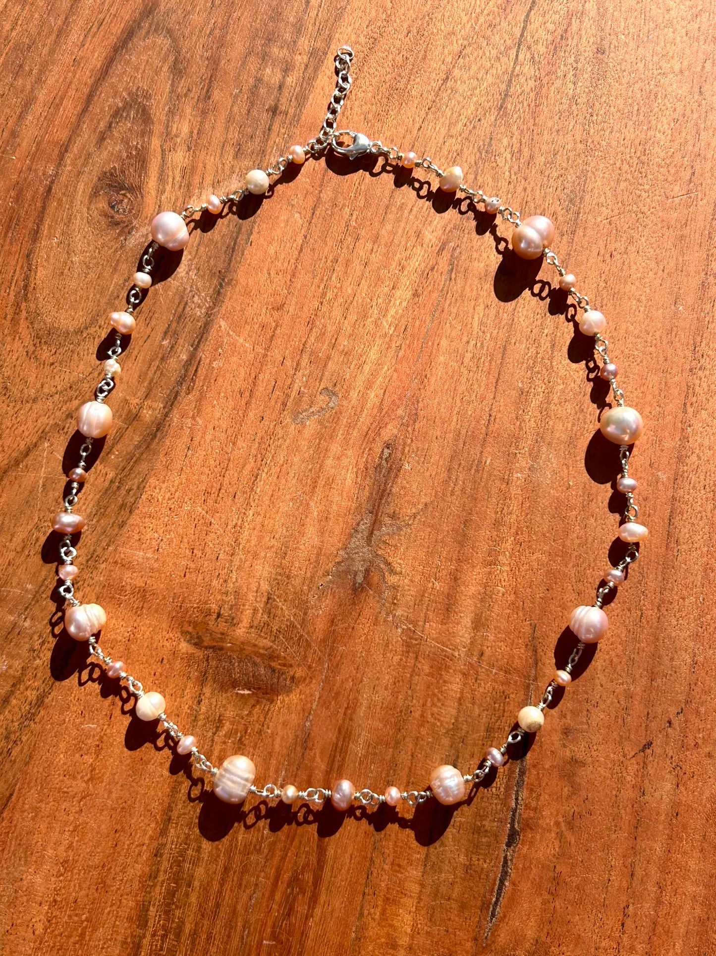 Pink Freshwater Pearl Sterling Silver Chain Link Necklace