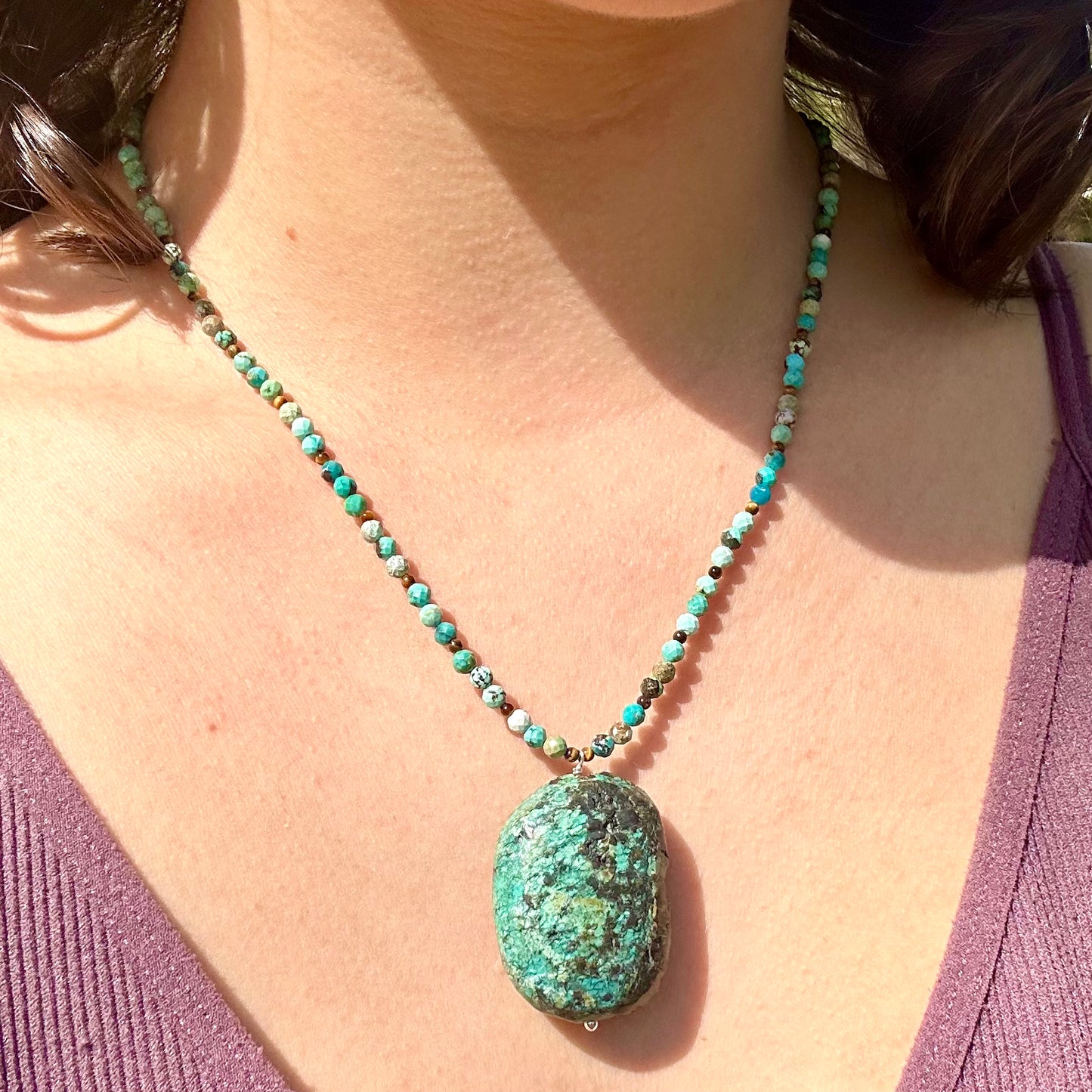 Natural Turquoise Pendant & Beaded Necklace