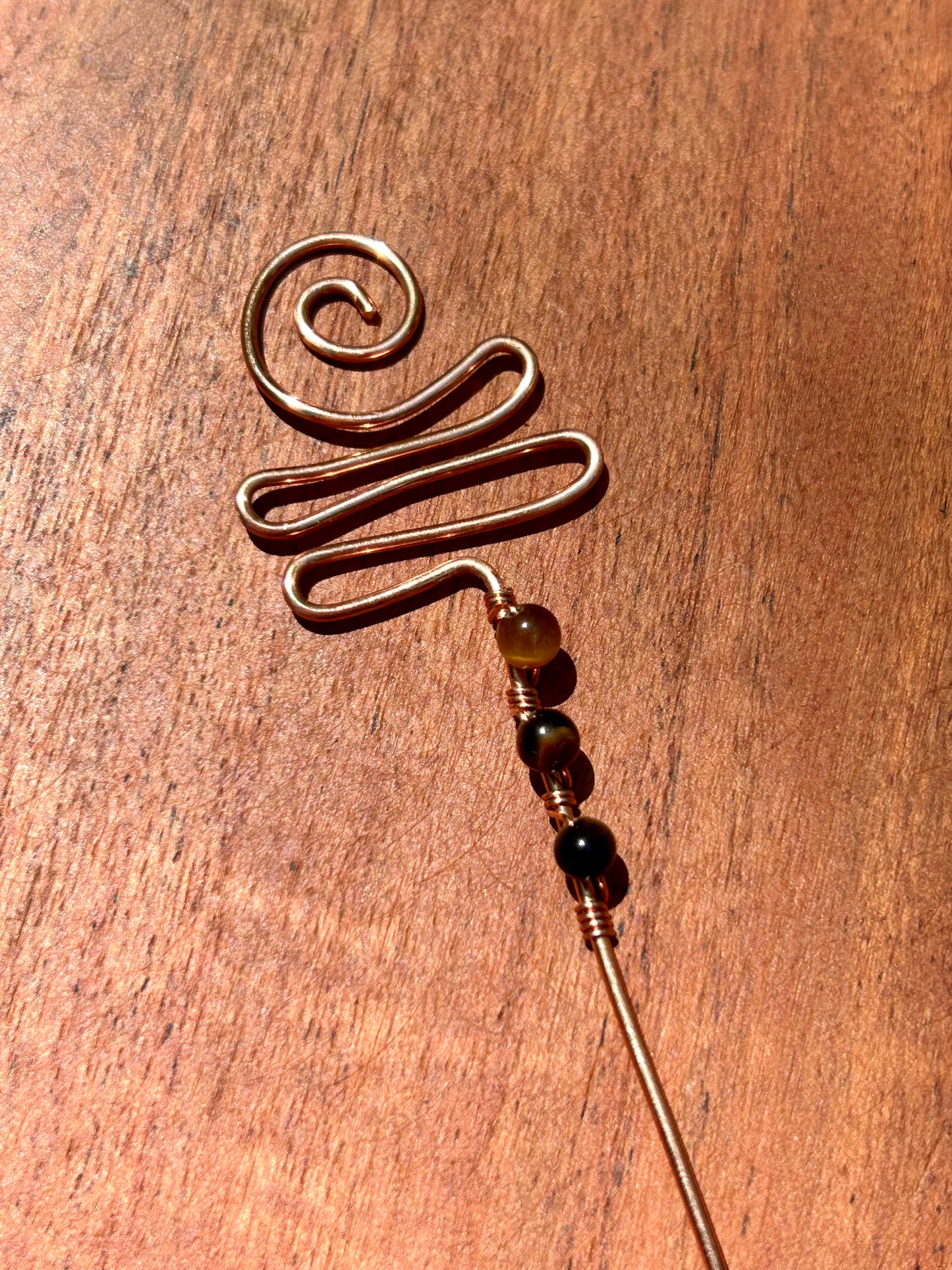 Tiger’s Eye Gemstone Wire Wrapped Copper Plant Stake Decor