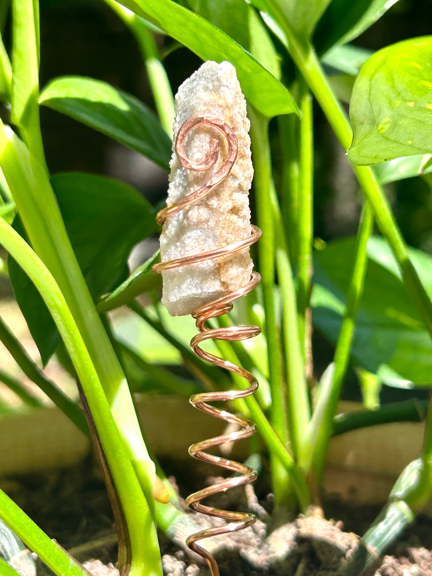Spirit Quartz Gemstone Wire Wrapped Copper Plant Stake Decor