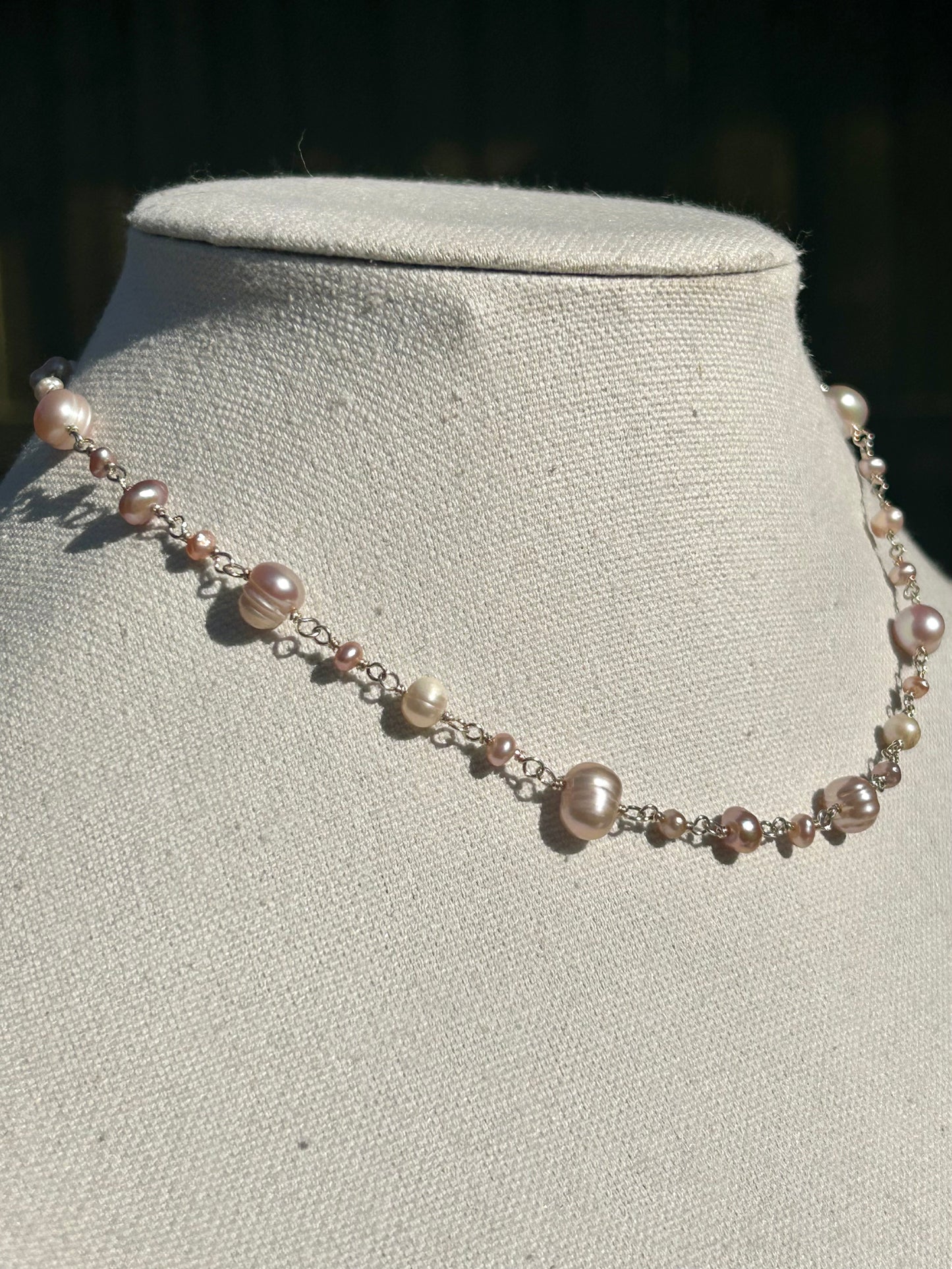 Pink Freshwater Pearl Sterling Silver Chain Link Necklace