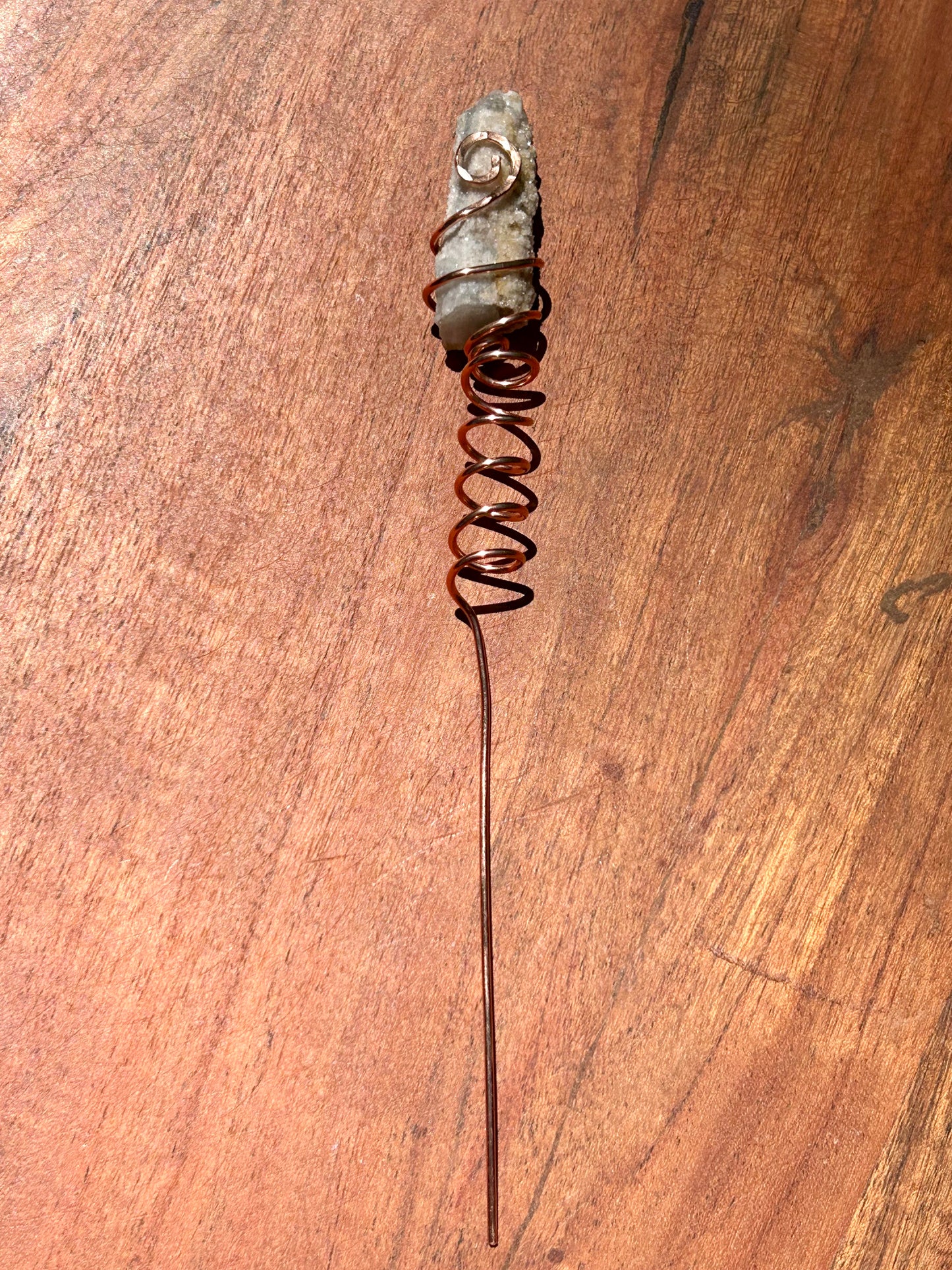 Spirit Quartz Gemstone Wire Wrapped Copper Plant Stake Decor