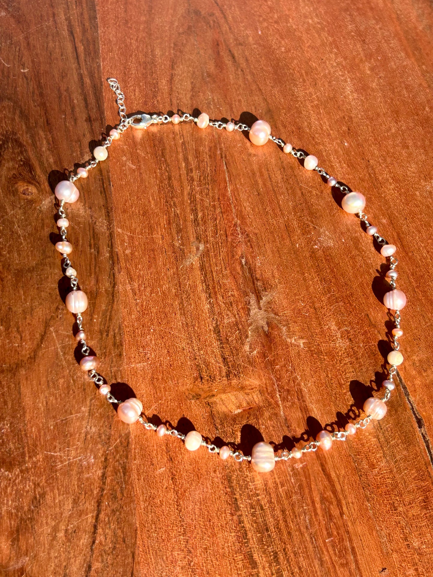 Pink Freshwater Pearl Sterling Silver Chain Link Necklace